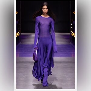 VERSACE Open-Back Maxi Sheer Purple Dress NWT
